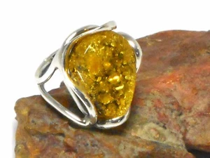Adjustable Green AMBER Sterling Silver 925 Gemstone RING - Picture 1 of 6