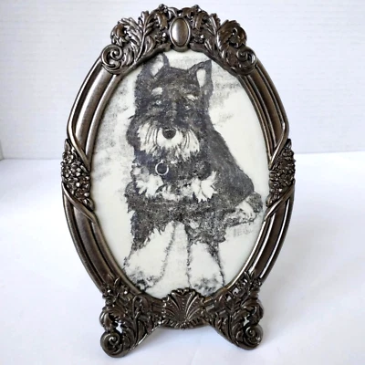 Миниатюрный шнауцер художник подпись уголь и карандаш в рамке оригинальный художественный рисунок - Изображение 1 из 4