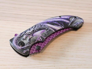 Purple Dragon Knife Spring Assisted Full Size Girly Ladies Pretty  - Picture 1 of 4