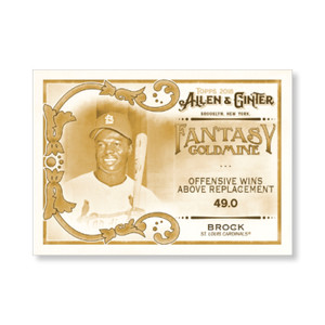 #FG-43 Lou Brock gold #ed/10 made 5x7 2018 Topps Allen & Ginter Fantasy Goldmine