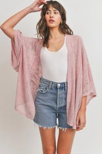 Neu mit Etikett Designer Boutique Altrosa strukturierter offener Strick-Kimono Überwurf Cardigan Einheitsgröße - Bild 1 von 1