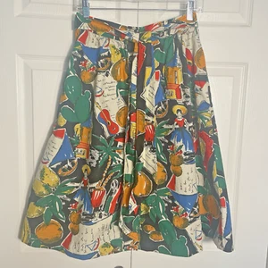 Falda J Crew Mujer 2 Postal Multicolor Estampado Retro Botón Frontal Cinturón Midi - Imagen 1 de 10
