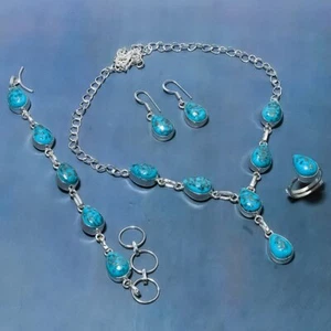 Kupferblau Türkis Edelstein Handarbeit 925 Sterlingsilber Schmuck Set p471 - Bild 1 von 7