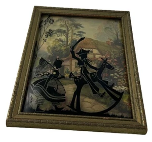 Silhouette Benton Glass Girl With Flag Boy Pirate On Rocking Horse Vintage - Picture 1 of 15