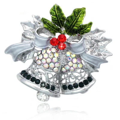 Broche prendedor colgante cinta lazo blanco campanas campanas de vacaciones de Navidad  Foto 1 de 2