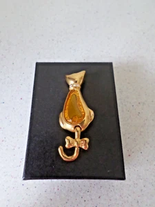 Lovely Cat Brooch (Orange stone) 2 inches, boxed - Picture 1 of 1