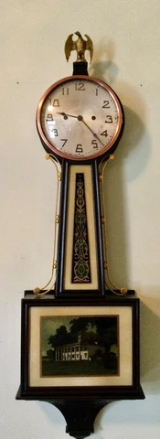 New Haven Clock Co WILLARD Banjo Wall Clock 30 Day 42” Tal Reverse Painted AS-IS Cover