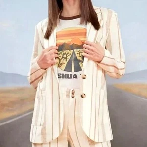 ModCloth Opportunity Linen/Viscose Blazer Cream Striped Front Pockets Light 1X - Picture 1 of 9