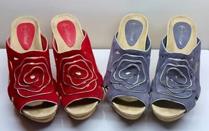 ZAPATOS Earthies Tropez Sandalias 2 Pr talla 8 Sin cordones Rojo y Gris Grueso Tacón Madera GC - Imagen 1 de 7