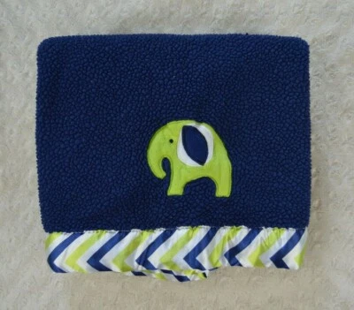 Bananafish Elephant Chevron Baby Blanket Blue Green White Silky Satin Edge Lovey - Image 1 of 4