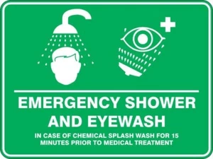 EMERGENCY SHOWER AND EYE WASH - SELF ADHESIVE STICKER / DECAL / SIGN | HEALTH & - Picture 1 of 7