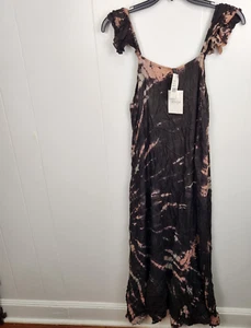 Raviya Tie Dye Crinkle Dress Size M Black Pink Boho Cover-Up Rayon India NWT - Picture 1 of 8