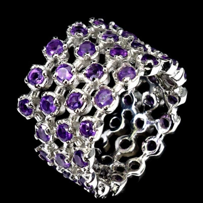 925 Sterling Silver Ring Round Amethyst Natural Gemstone Jewelry Size 7 - Image 1 of 4