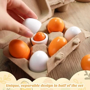 Childrens Pretend Play Wooden Egg Set Kitchen Food Cooking Kids Toy Novel 6 Eggs - Picture 1 of 4