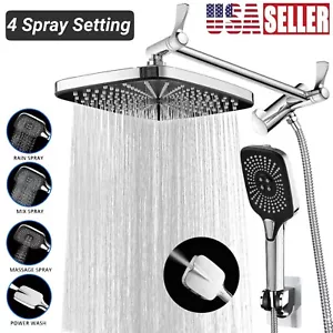 High Pressure Adjustable 12" Rain Square Shower Head with Handheld Spray Combo - Picture 1 of 15