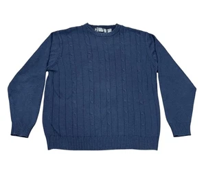 Oscar De La Renta Mens Cable Knit Sweater Fisherman Preppy Blue XXL Crewneck - Picture 1 of 5