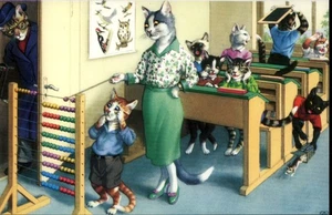 Vintage Katze Schule Klassenzimmer Postkarte - Mainzer gedruckt in der Türkei - Bild 1 von 2