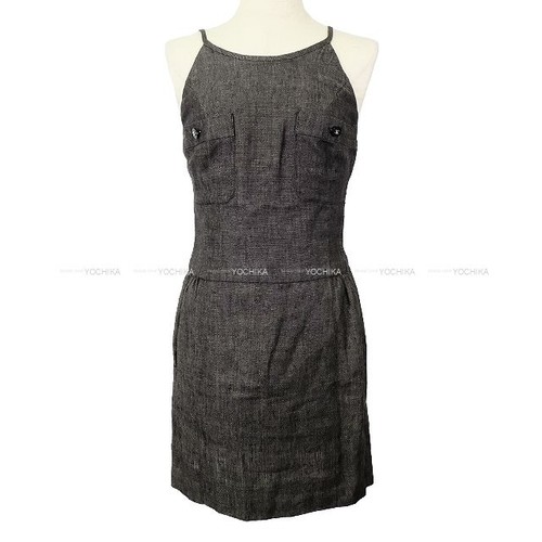 [Pre loved] CHANEL Camicia senza maniche con bottoni e tasca COCO Mark grigio lino #3...