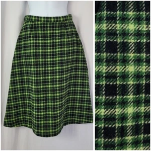 Vintage Black & Green Plaid Wool Blend Fitted A-Line Skirt Size XS? - Picture 1 of 13