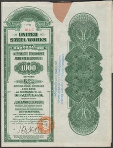 ✔️ USA RARA Obbligazione United Steel Works Corporation 1926. 1000€ - Foto 1 di 2