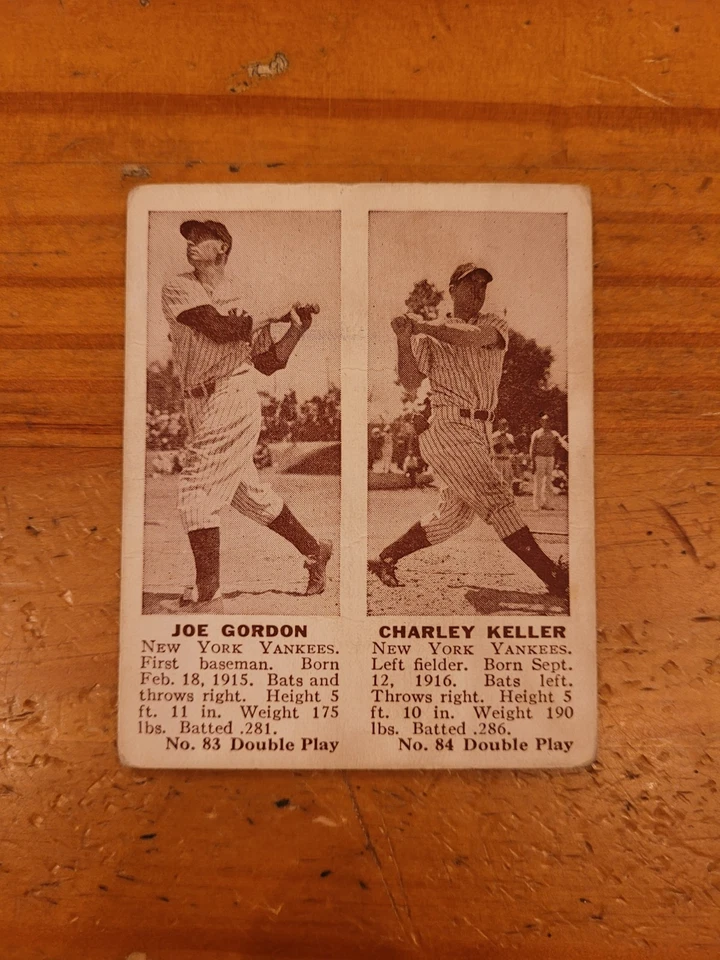1941 Double Play #83-84 Joe Gordon & Charley Keller VG w/Crease Yankees - Image 1 of 1