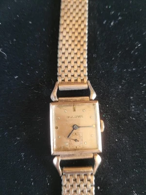 Vintage Bulova 14K Gold Filled Square Wristwatch Runs Manual Wind 1950s USA - Image 1 of 4