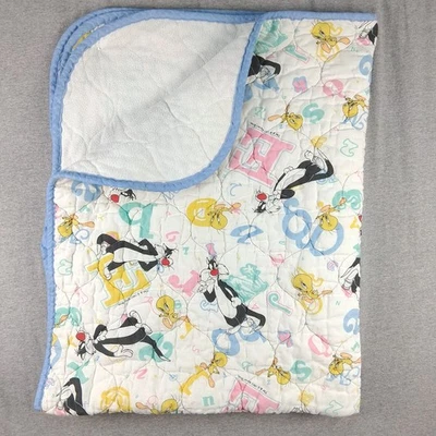 Manta acolchada vintage 1993 Baby Looney Tunes Sylvester Piolín A B C Warner Bros Foto 1 de 4