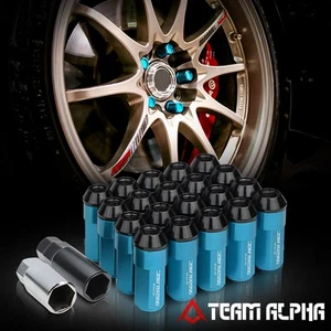 20x 12mmx1.5{EXTENDED}Black Steel Body w/53mm Baby Blue Aluminum Cap Rim Lug Nut - Picture 1 of 8