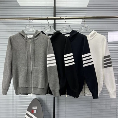 Thom Browne Men/women's Autumn Classic Long Sleeve Hooded Zipper Wool Sweater - Image 1 of 4