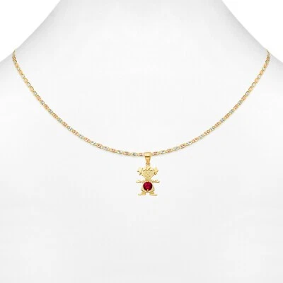 14k Yellow Gold Ruby July Birthstone Girl Child SMALL Charm Pendant With Chain - Image 1 of 4