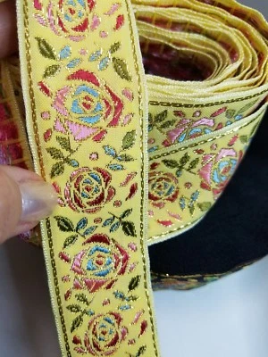 Metallic Rose Jacquard Fabric Trim 1 1/2 inch wide sold by the yard - Image 1 of 2