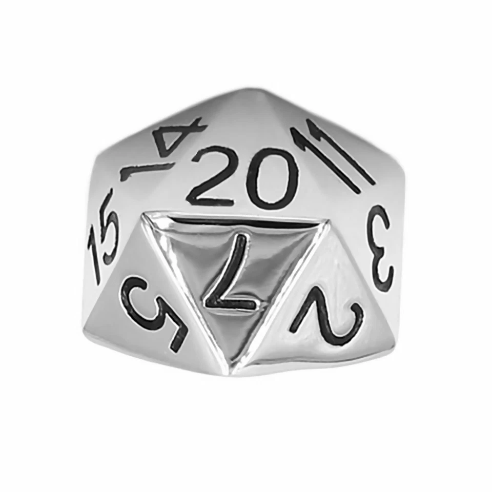 Anillo D20 Para Hombres Grande Acero Inoxidable RPG Icosaedro Dados Banda Tallas 7-11 D&D Foto 1 de 4