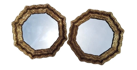 Vintage Syroco Burwood  Wall Mirror Octagon Gold 6" ORNATE Gilt Italian STYLE Cover