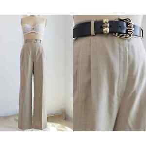 High Waisted Pants | Vintage France Pleat Front Wool Taupe Wide Trousers Medium