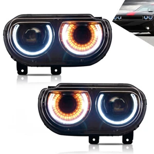 Headlights For 2008-14 Dodge Challenger Assembly Lamp Black LED With Sequential - Picture 1 of 10