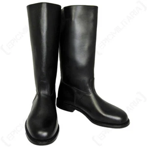 Leather Jack Boots (with heelplate) - WW2 German Army Post War Black All Sizes - Picture 1 of 4