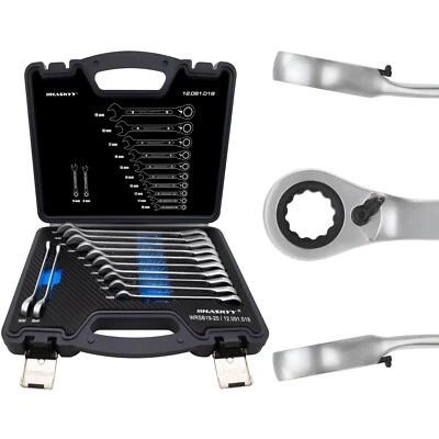 12-tlg 15° Winkel-Ratschenschlüssel Set Ring-Ratschen-Maul-Schlüssel Satz 8-19mm - Bild 1 von 4
