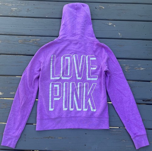 UNDERCOVER Felpa con cappuccio VINTAGE Victoria's Secret ROSA "Love Pink" Bling Zip Viola Taglia M