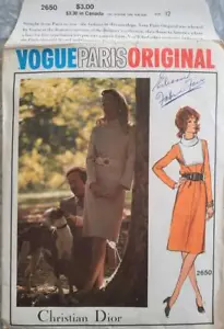1970's Vogue Paris Original CHRISTIAN DIOR 2650 Sewing Pattern-Misses Dress SZ12 - Picture 1 of 1