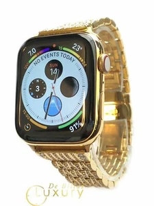 24K Gold Plated 44MM Apple Watch SERIES 4 Diamond Rhinestones Band - GPS + LTE - Picture 1 of 9