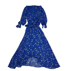 DKNY Blue 3/4 Sleeve Floral A-Line Dress Women's UK Size 6 BB741 - Picture 1 of 5