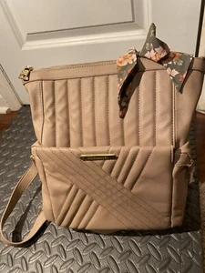 NEW Steve Madden Quilted Stripe Bag Backpack Pink Coral w/ Scarf Faux Leather - Picture 1 of 10