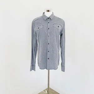 G-Star Raw New Prime Wave Shirt Mens L Grey White Striped Long Sleeve Button Up - Picture 1 of 15