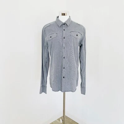 G-Star Raw New Prime Wave Shirt Mens L Grey White Striped Long Sleeve Button Up - Image 1 of 4