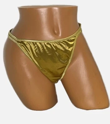 String Bikini Panties XL Second Skin Gold Stretch Wet Look  - Image 1 of 4