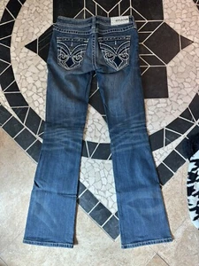 Vaqueros Affliction Catedral de Jade Flor de Liso Calico Mujer Vaquero 25 Flare Bota - Imagen 1 de 13