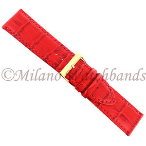 24mm Morellato Alligator Grain Red Padded Genuine Leather Watch Band Strap 2269