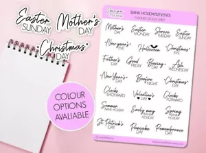 Bank Holidays/Events Words Planner Stickers | Script UK Yearly Events/Holidays - Picture 1 of 3