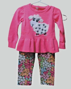 Gymboree Cherokee 2 Teiler Outfit Blumen Hose Koralle Lamm Langarm Pullover - Bild 1 von 8