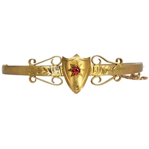 Antique EDWARDIAN Australian 9ct Gold GARNET SHIELD BANGLE by Willis & Sons - Picture 1 of 9